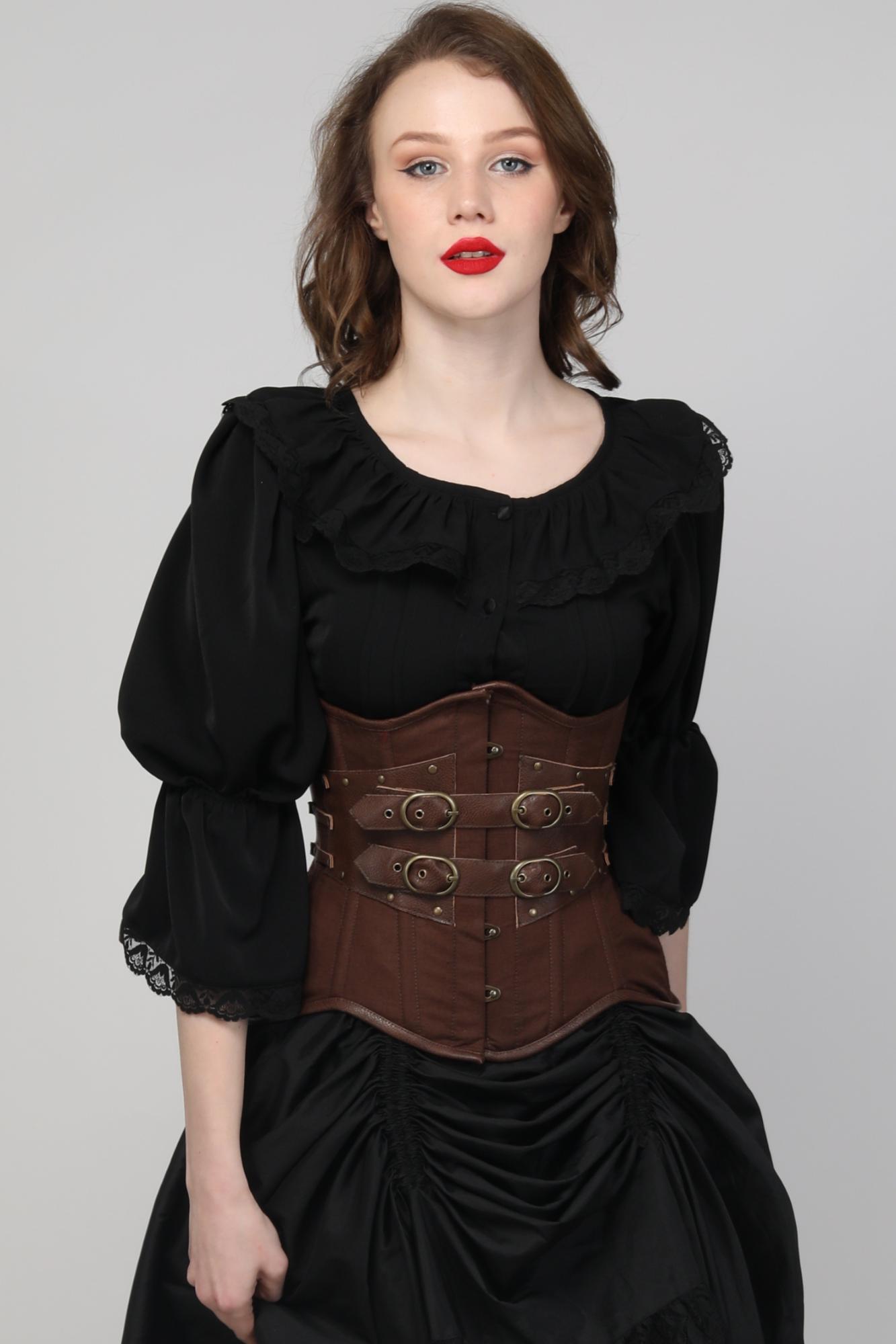Brown Cinched Waist Buckle Corset Trainer