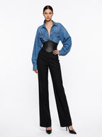 Modern Western Black Faux leather Corset Belt