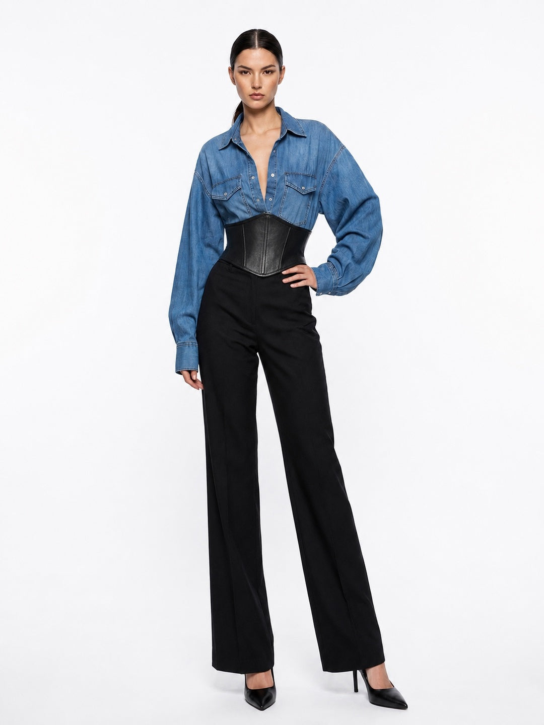 Modern Western Black Faux leather Corset Belt
