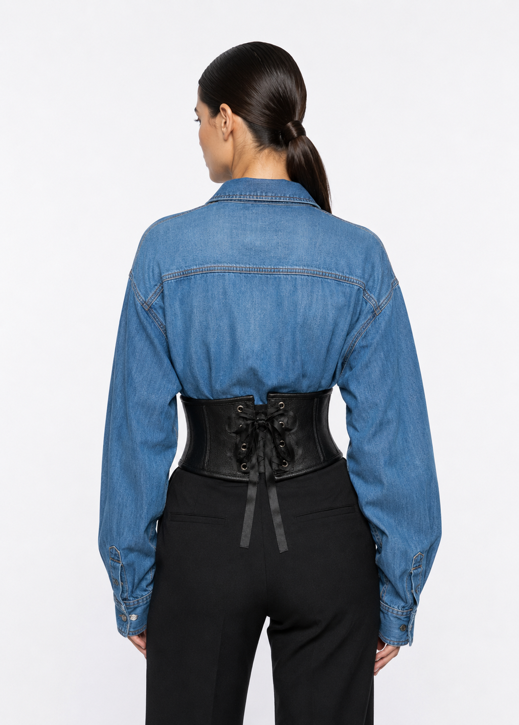Modern Western Black Faux leather Corset Belt