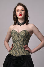 Steel-boned damask corset close-up print detail – Corset Vogue