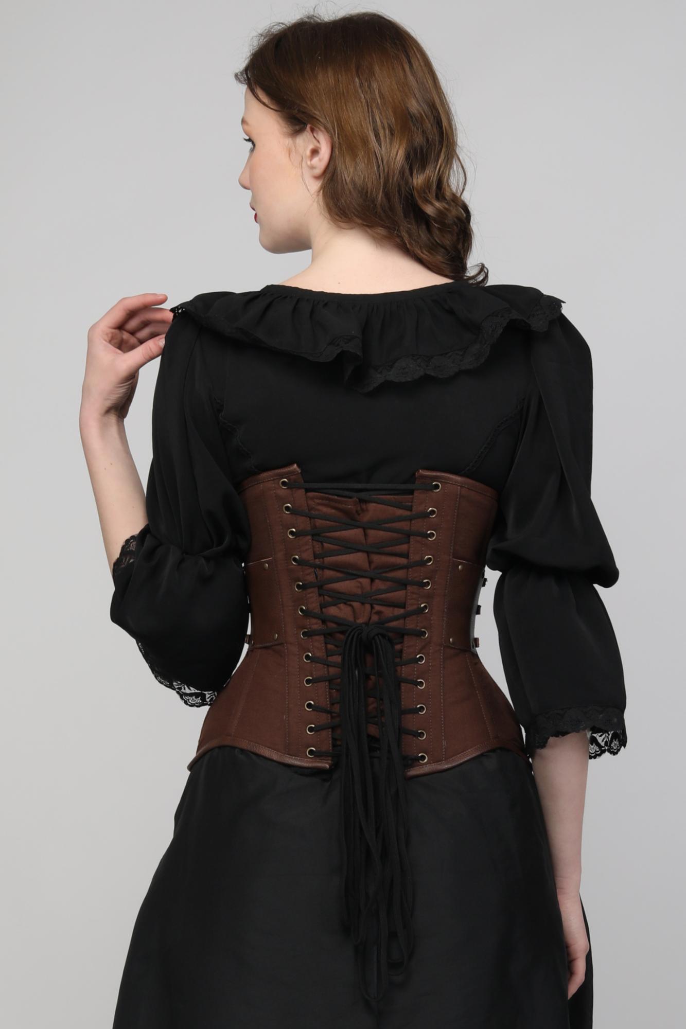 Brown Cinched Waist Buckle Corset Trainer