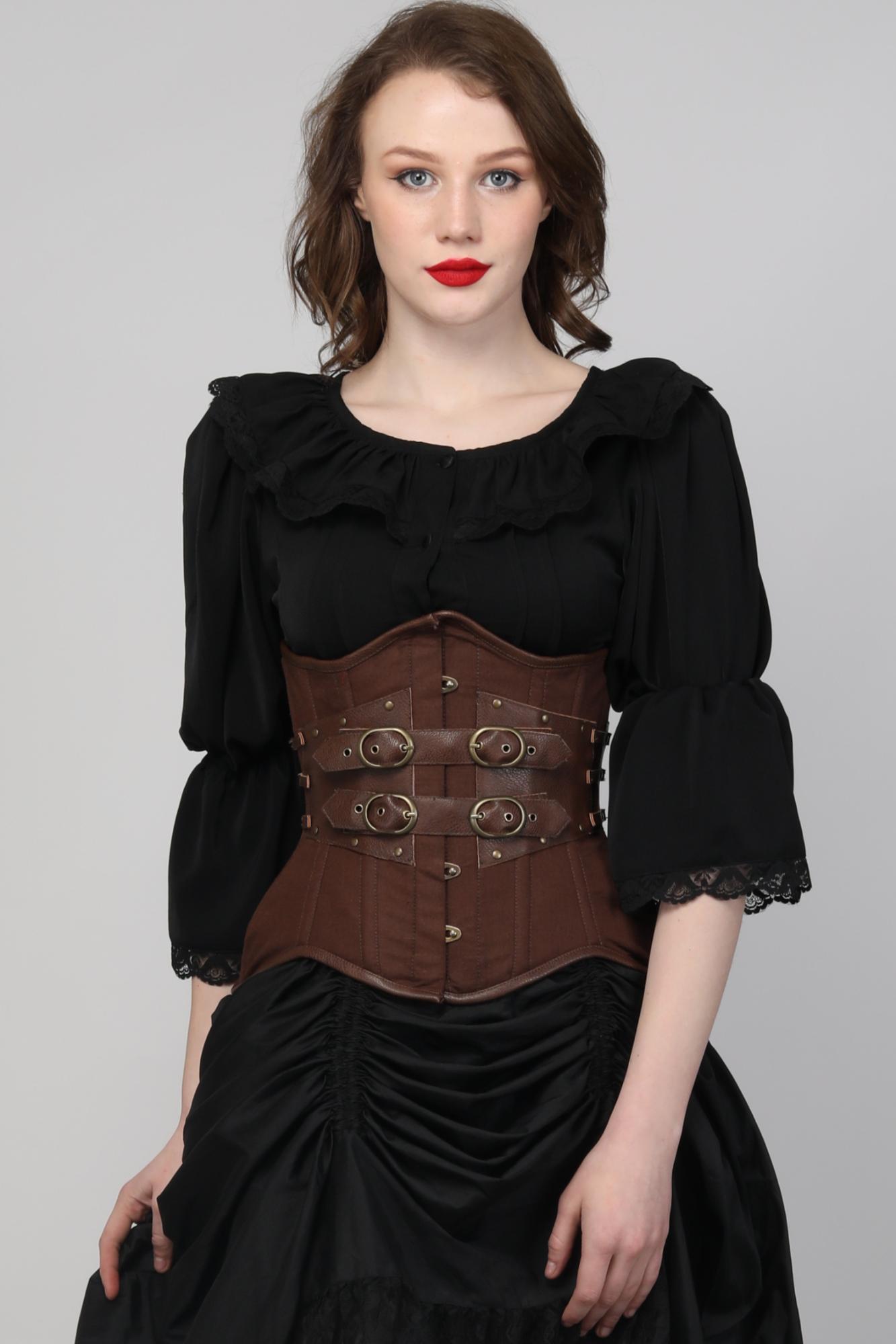 Brown Cinched Waist Buckle Corset Trainer