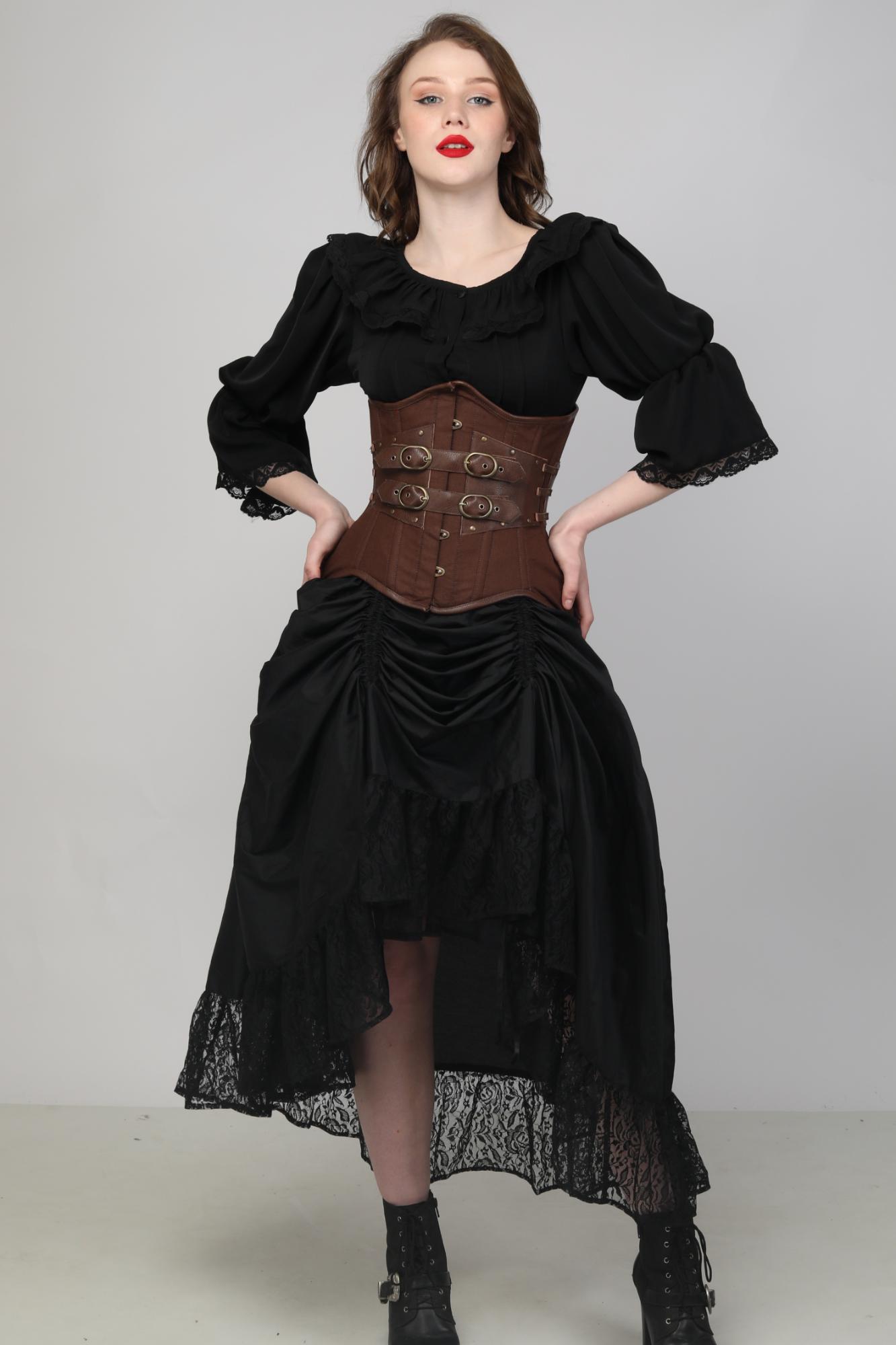 Brown Cinched Waist Buckle Corset Trainer