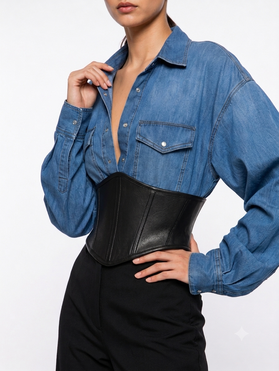 Modern Western Black Faux leather Corset Belt