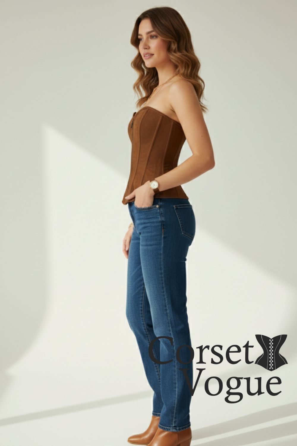 Brown Suede Over Bust Corset