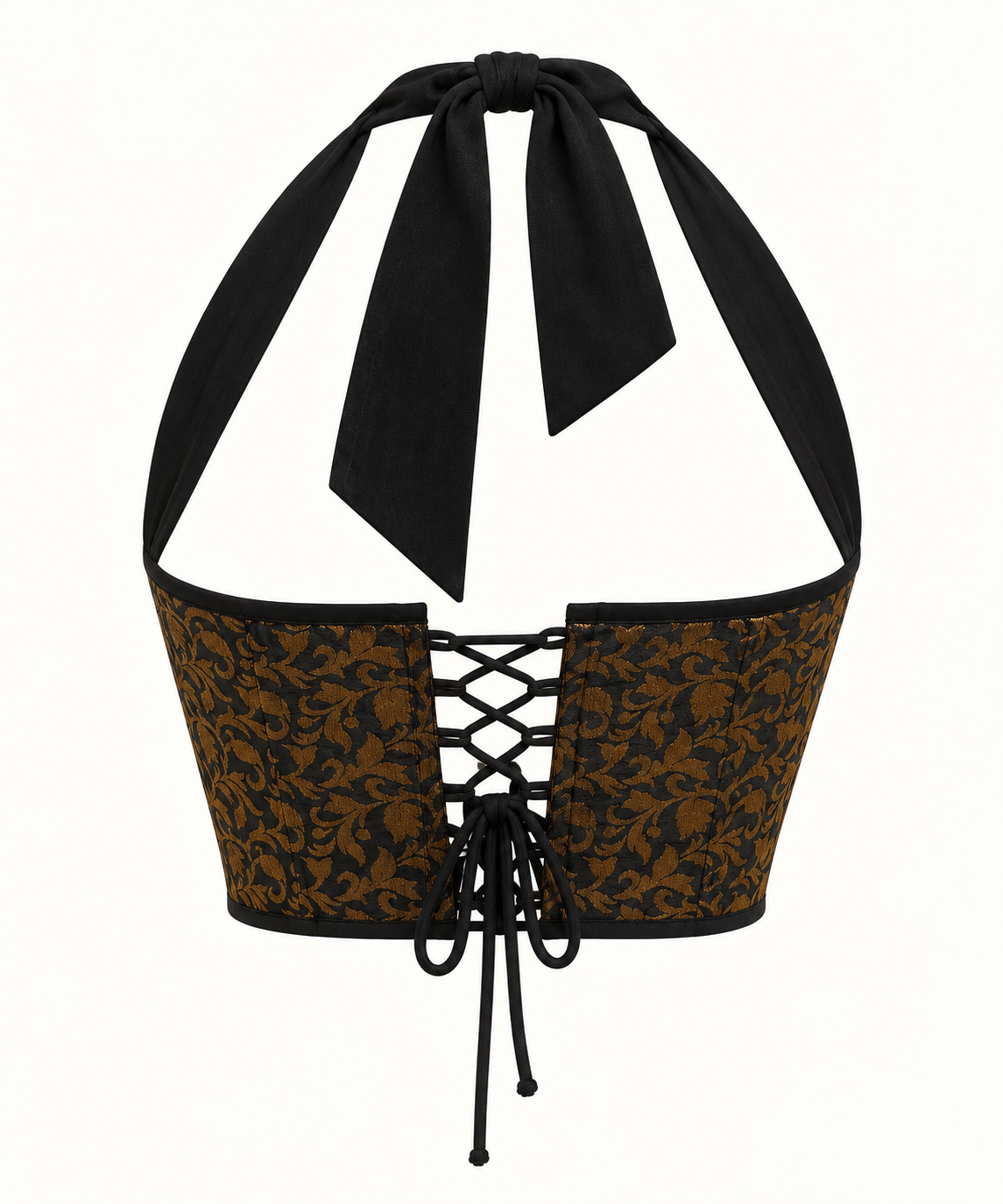 Black & Gold Brocade Halter Neck Corset Blouse