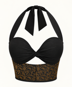 Black & Gold Brocade Halter Neck Corset Blouse