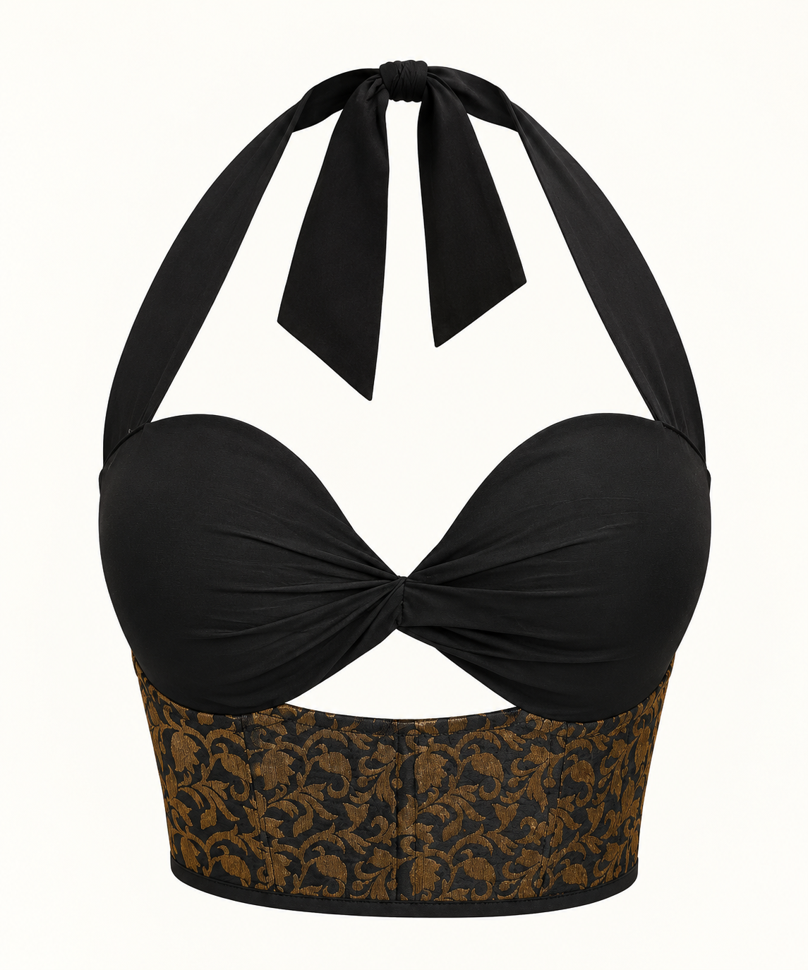 Black & Gold Brocade Halter Neck Corset Blouse
