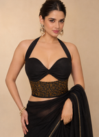 Black & Gold Brocade Halter Neck Corset Blouse