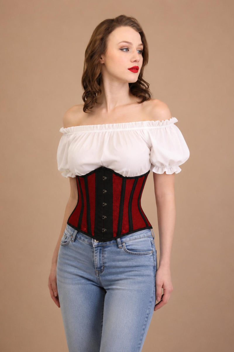Fiery Red Mesh Underbust Corset