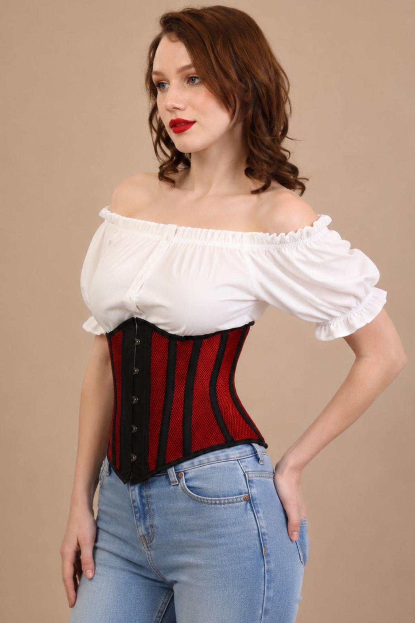 Fiery Red Mesh Underbust Corset