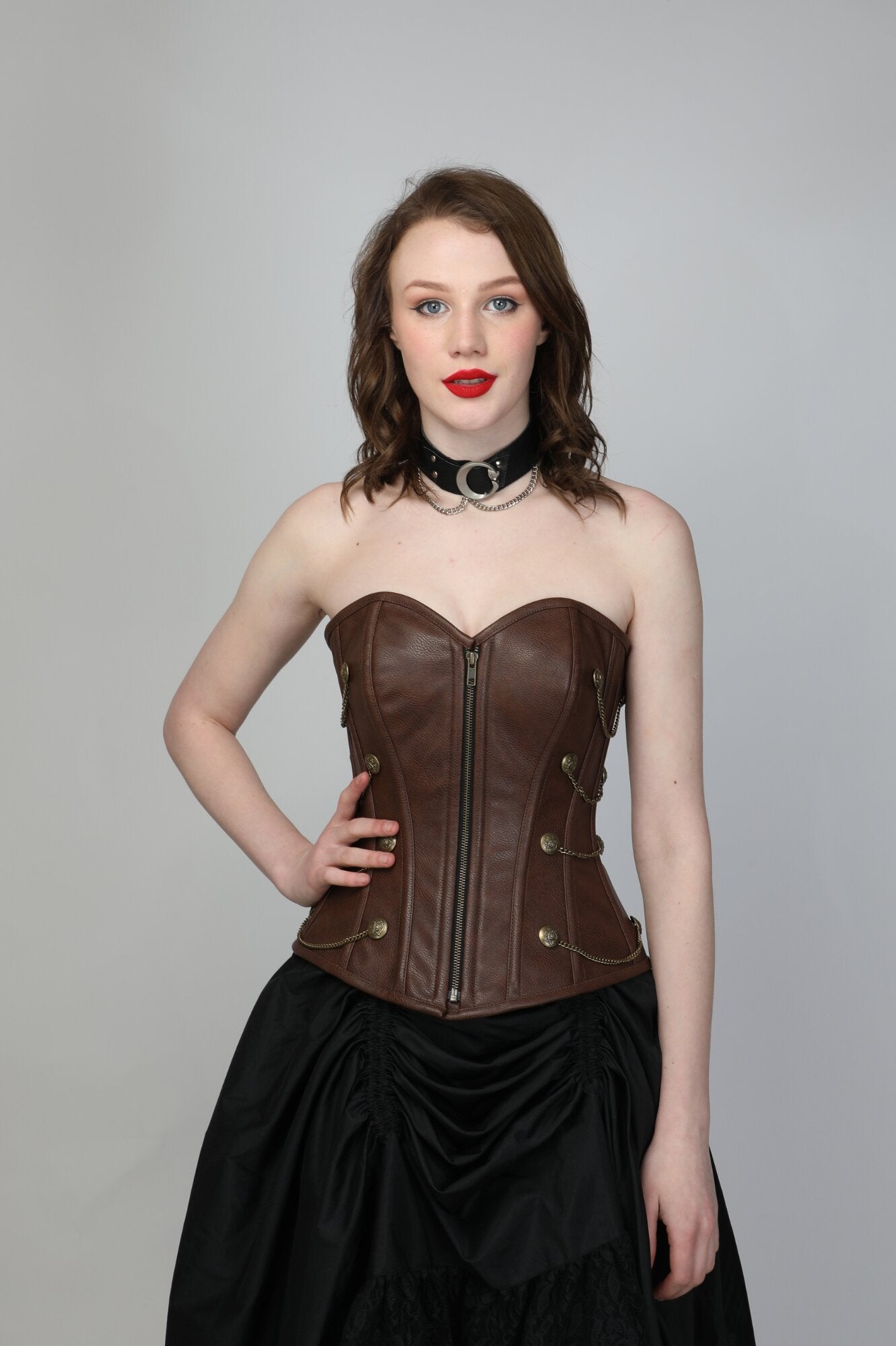 Brown Faux Leather Party Corset