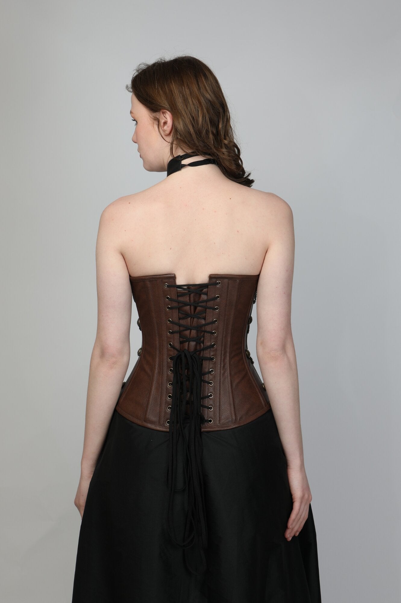 Brown Faux Leather Party Corset