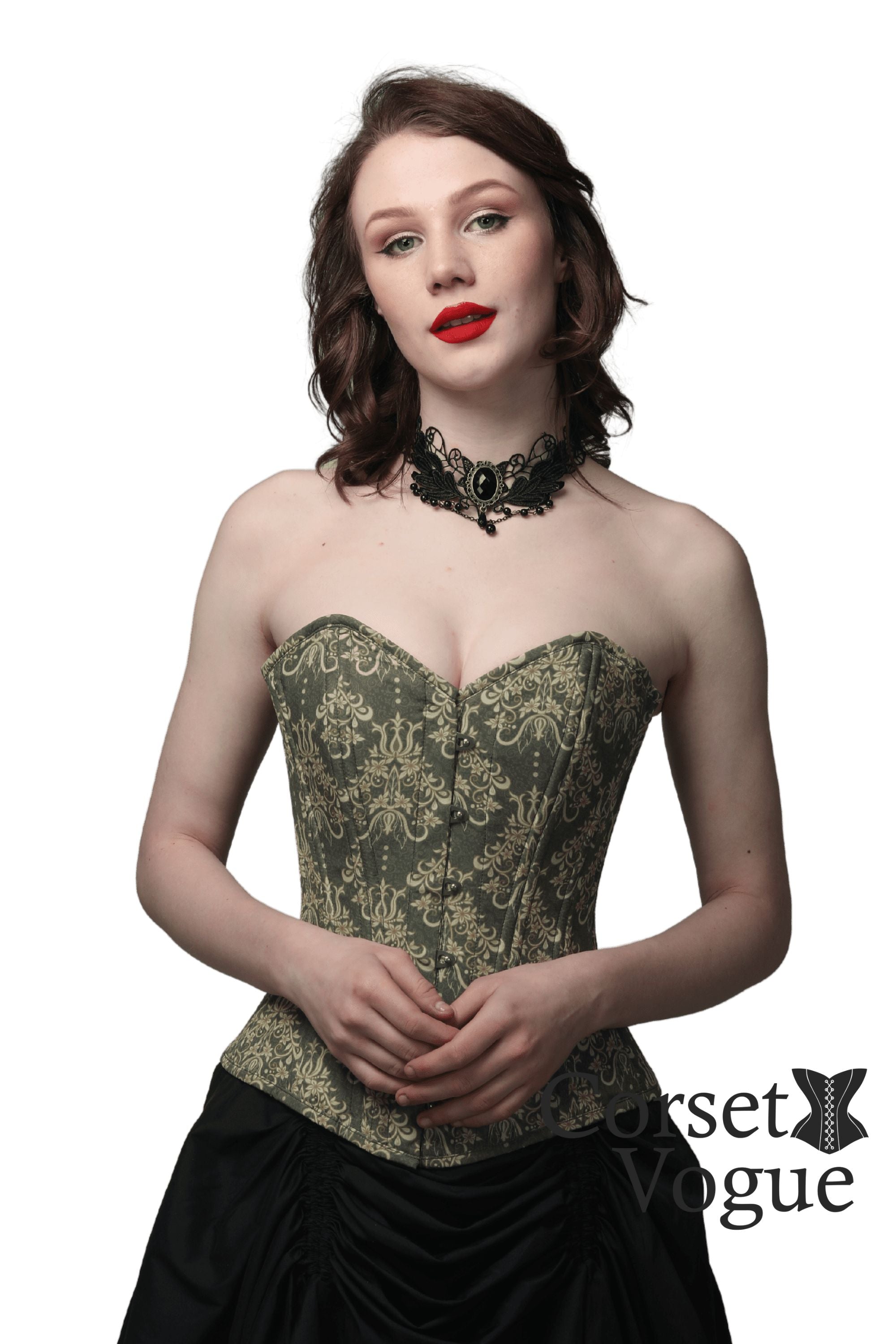 Damask Printed Waist Trainer Overbust Corset