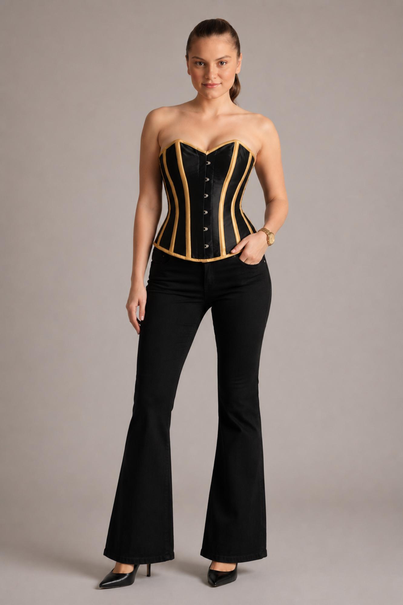 Steel-boned black overbust corset styled outfit – Corset Vogue