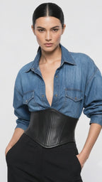 Modern Western Black Faux Leather Corset Belt for Women