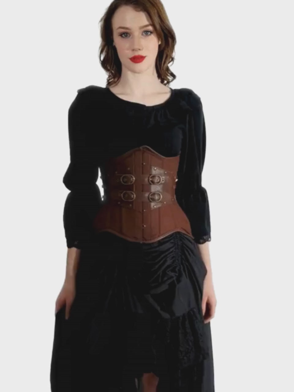 Brown Cinched Waist Buckle Corset Trainer