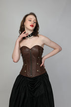 Brown Faux Leather Party Corset