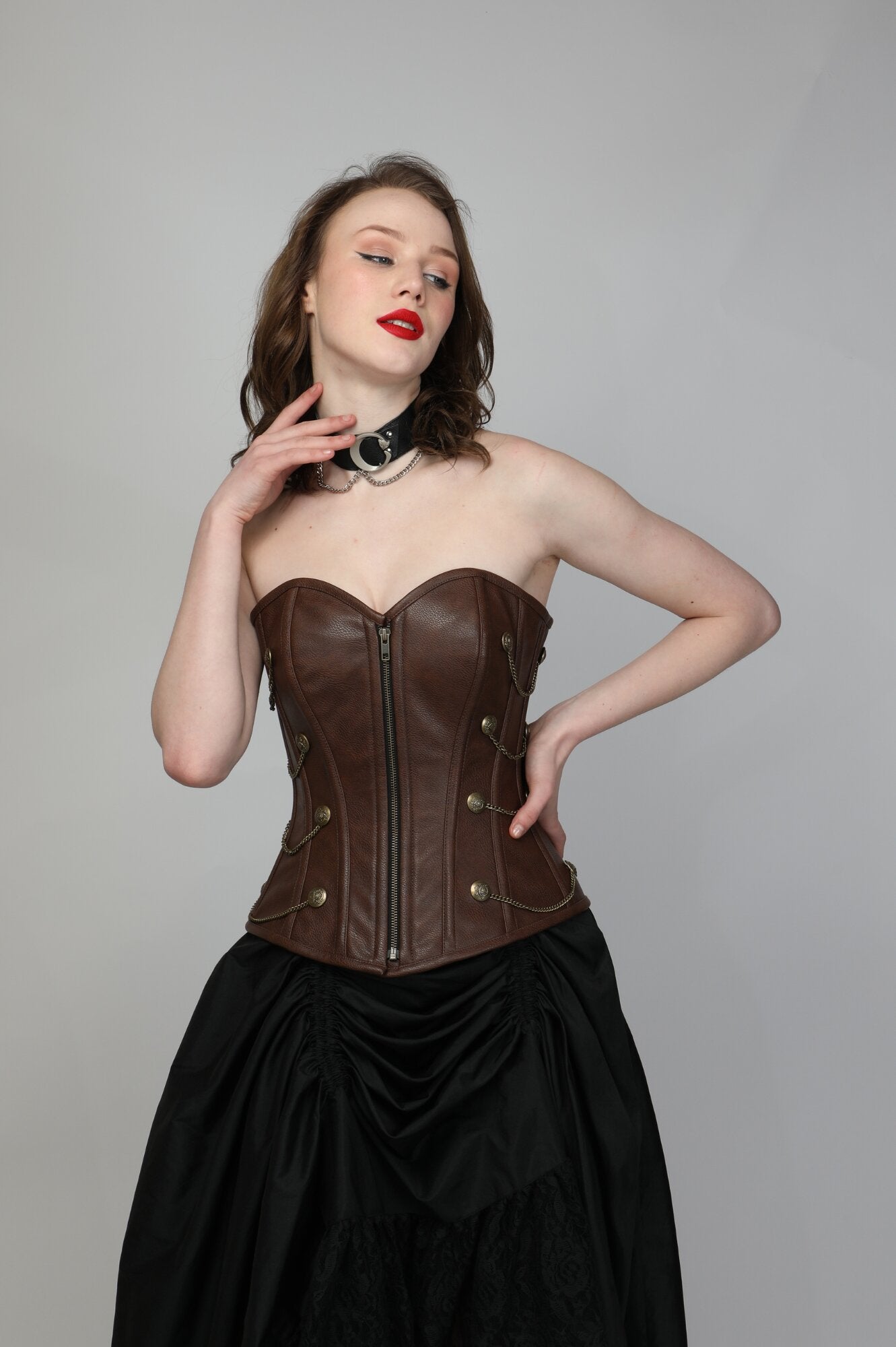 Brown Faux Leather Party Corset